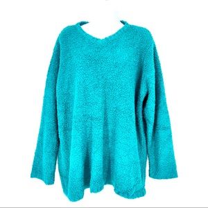 Elisabeth by Liz Claiborne 1X Teal Cozy Rug Warm Long Sleeve V Neck Sweater